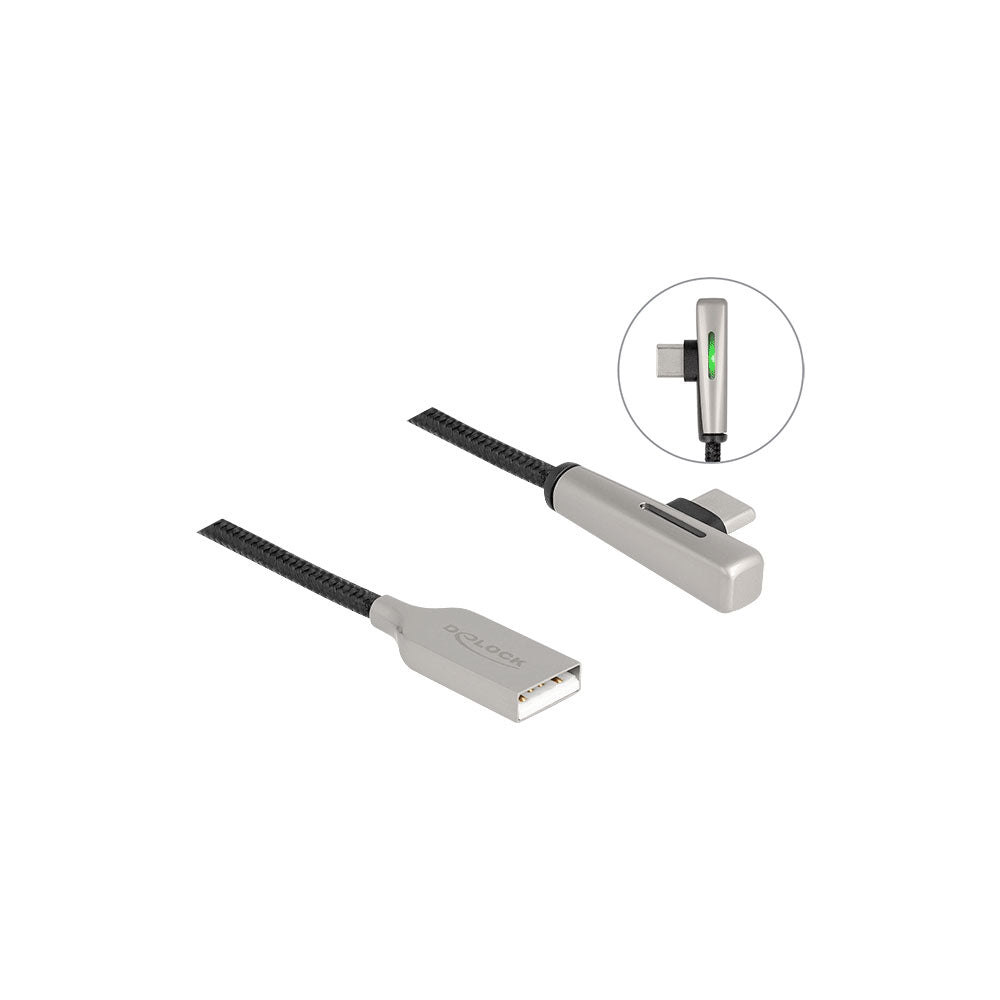 DELOCK 80767 2M USB2.0 TYPE-C MALE ANGLED EXTENSION CABLE WITH LED AND 60W FAST CHARGING