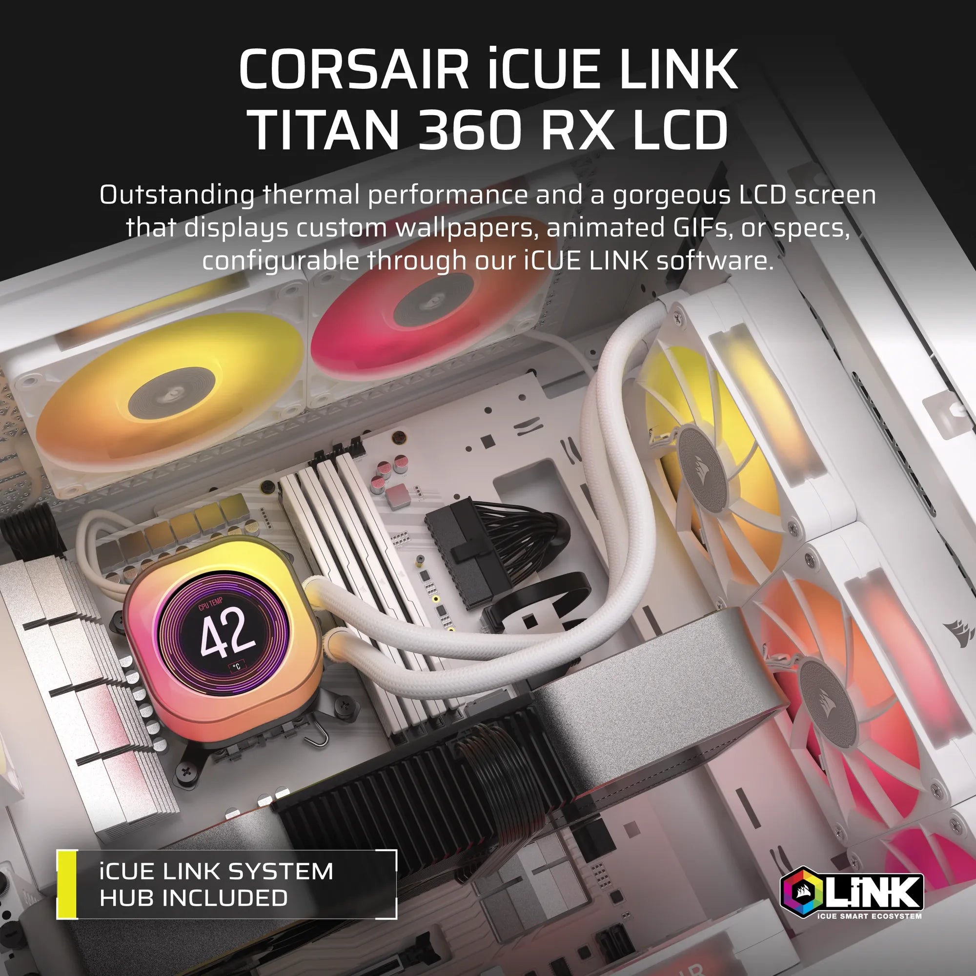 Corsair iCUE LINK TITAN 360 RX LCD Liquid CPU Cooler – RX120 RGB Fans – Fits Intel® LGA 1851/1700; AMD® AM5/AM4. - image 7