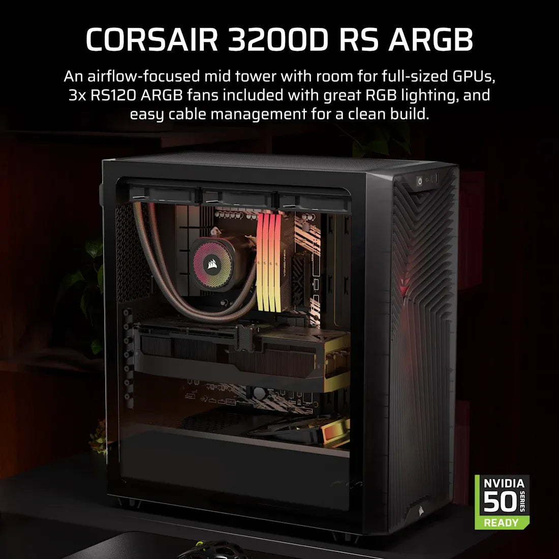 3200D RS ARGB Mid-Tower PC Case; 3x RS120 ARGB fans incl - Smoke. - image 7