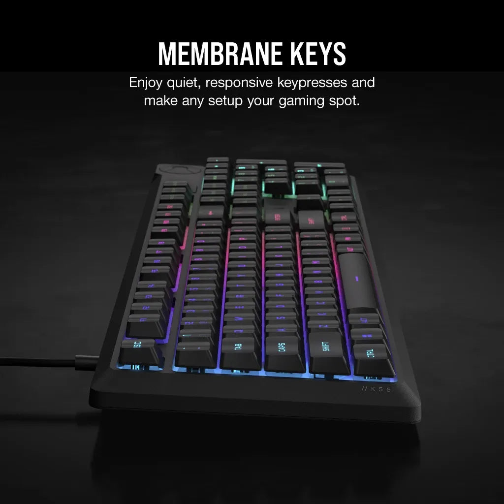 Corsair K55 Core Gaming Keyboard; Backlit Zoned RGB LED; Rubberdome - image 6
