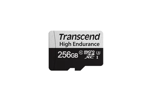 TRANSCEND 350V 256GB HIGH ENDURANCE MICRO SD UHS-I  U3 C10 SDXC - READ 100 MB/S - WRITE 45MB/S - WITH SD ADPTOR