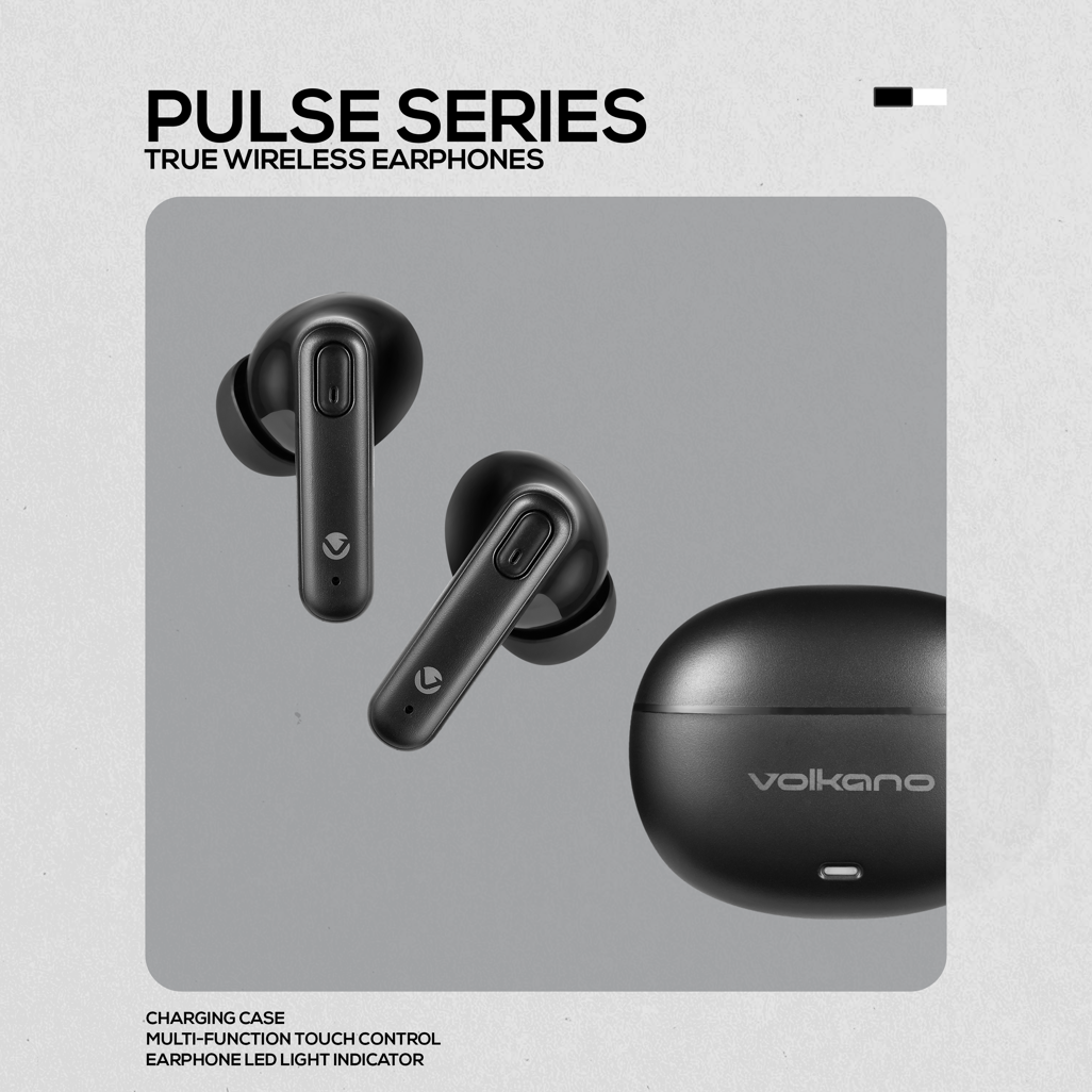 Volkano Pulse Series True Wireless Earphones with Charging Case - Black