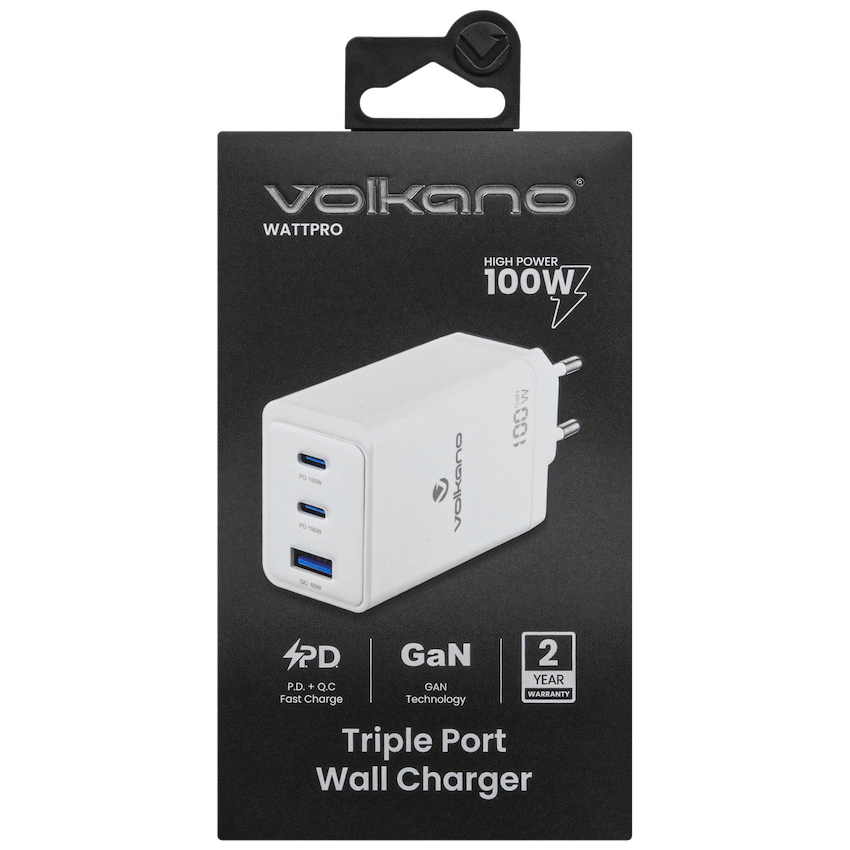 Volkano WattPro Series Triple Port 100W GaN Wall Charger - White - image 8