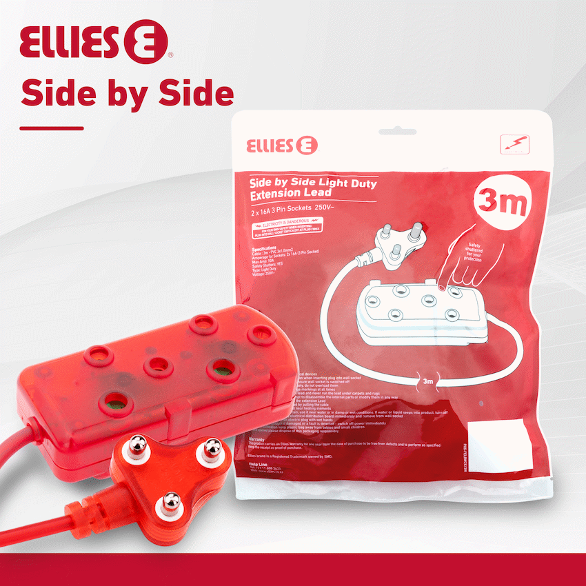 Ellies Side by Side Light Duty Extension Lead-3M - RD - image 8