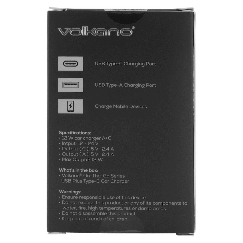 Volkano On-The-Go USB + Type-C 12w Car Charger - Black - image 8