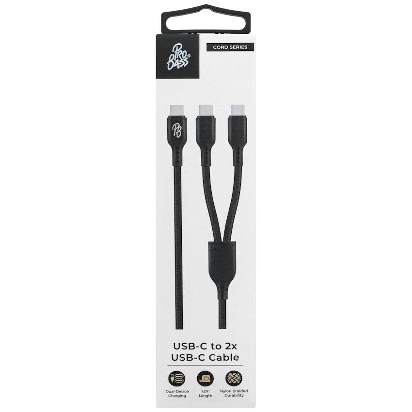 Pro Bass Cord Series 1.2m 15w USB-C to 2x USB-C Braided - Black - image 8