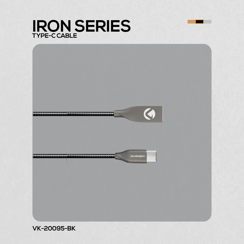 Volkano Iron Series Round Metallic Spring Type-C Cable 1.2m - Black