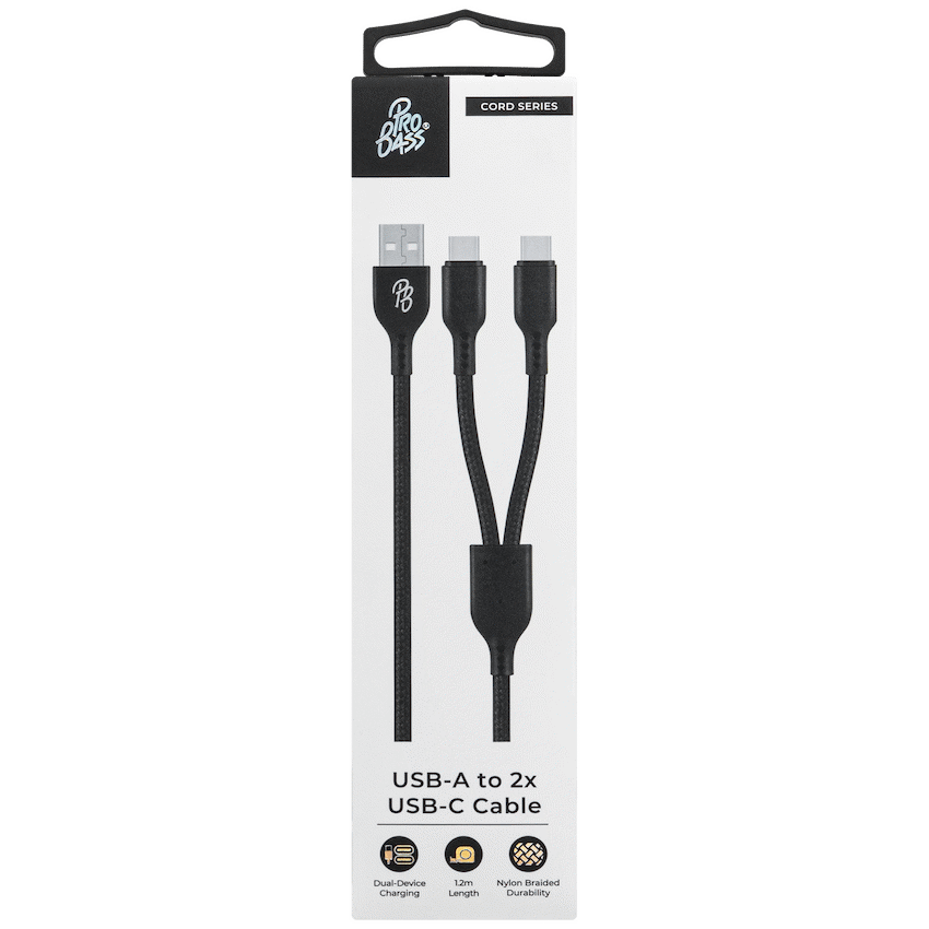 Pro Bass Cord Series 1.2m 15w USB-A to 2x USB-C Braided - Black - image 8