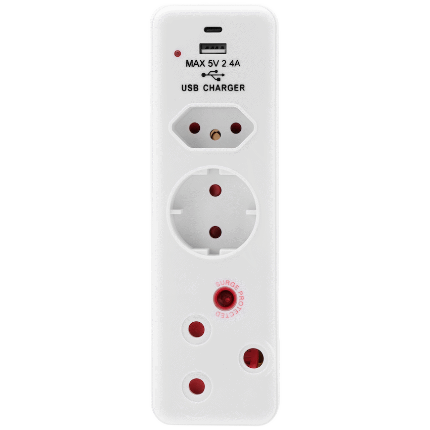Ellies 3 Way Surge adaptor Schuko,with type C + USB - WT - image 8