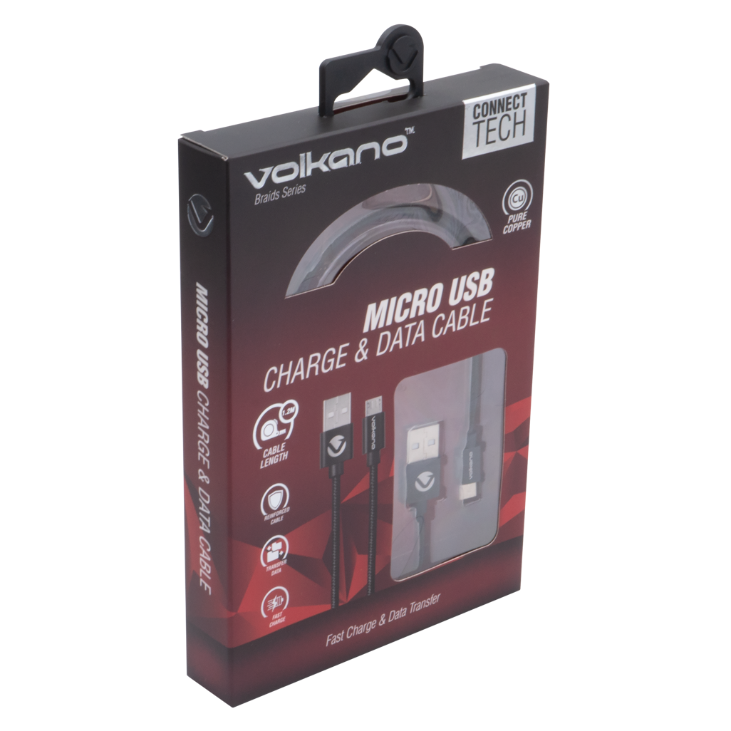 Volkano Braids Series Nylon-Braided Micro USB Cable 1.2m - Black