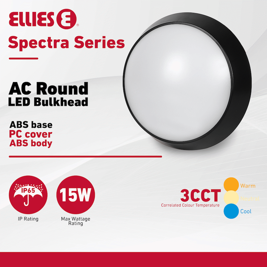 Ellies Spectra Series - AC 15W  Round LED Bulkhead with 3CCT -BK - image 8