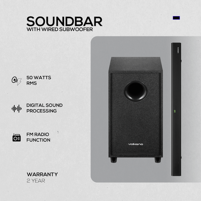Volkano Cascade 50w Soundbar + Wired Subwoofer - Black - image 8