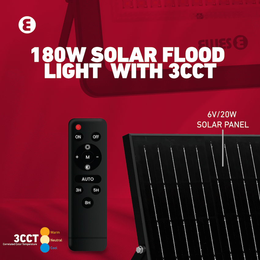Ellies Nebula Series 180W Solar Flood Light  with 3CCT -BK - image 8