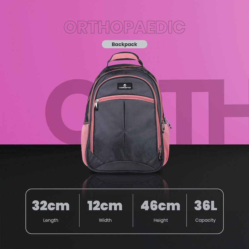 Volkano Orthopaedic Backpack 27L - Dark Grey/Pink - image 8