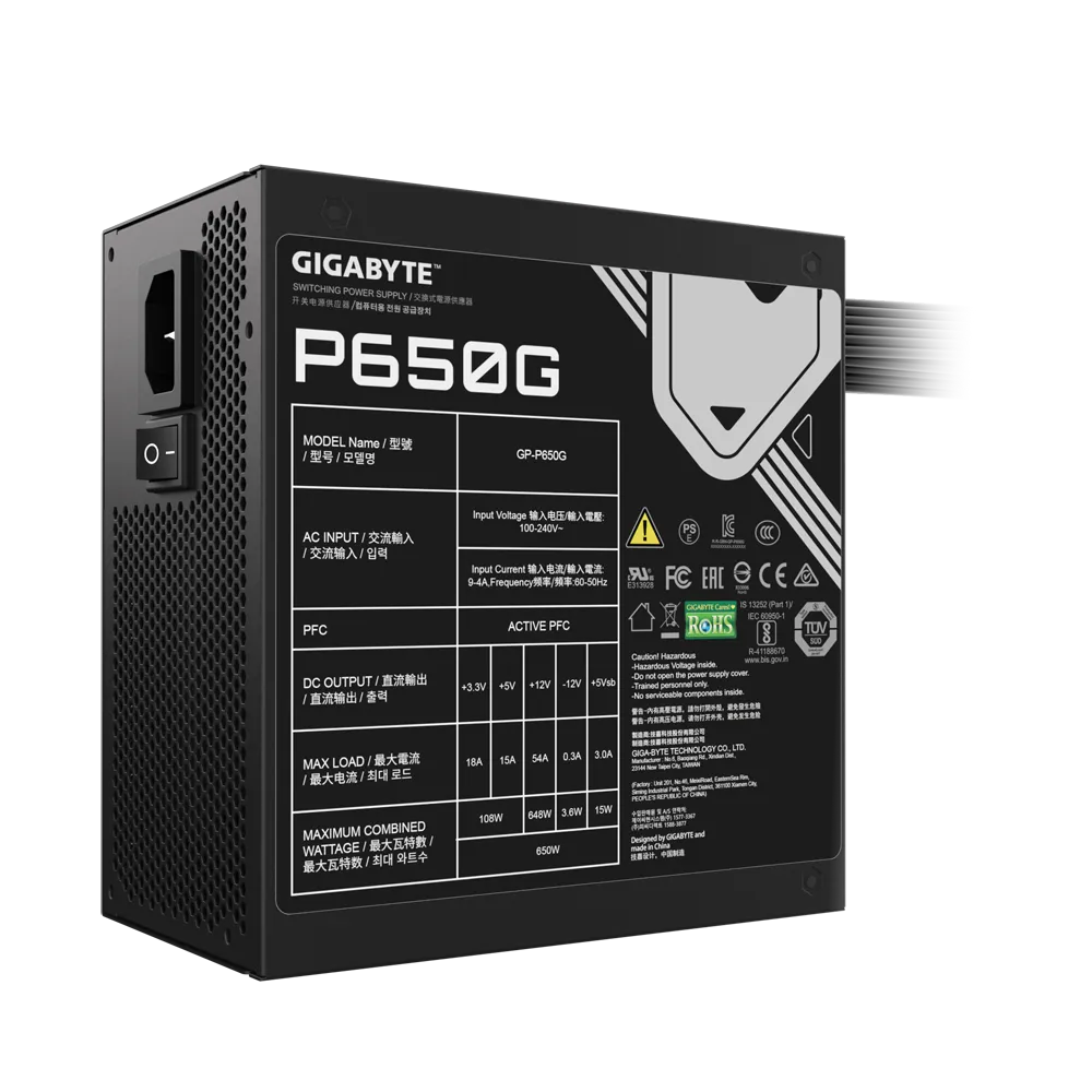 Gigabyte PSU P650B Gold Certified 650W - 3 Year Warranty; 24/20-pin x 1; CPU 4+4-pin x 1; PCI-E 6+2-pin x 2; SATA x 6; Peri x3 - image 3