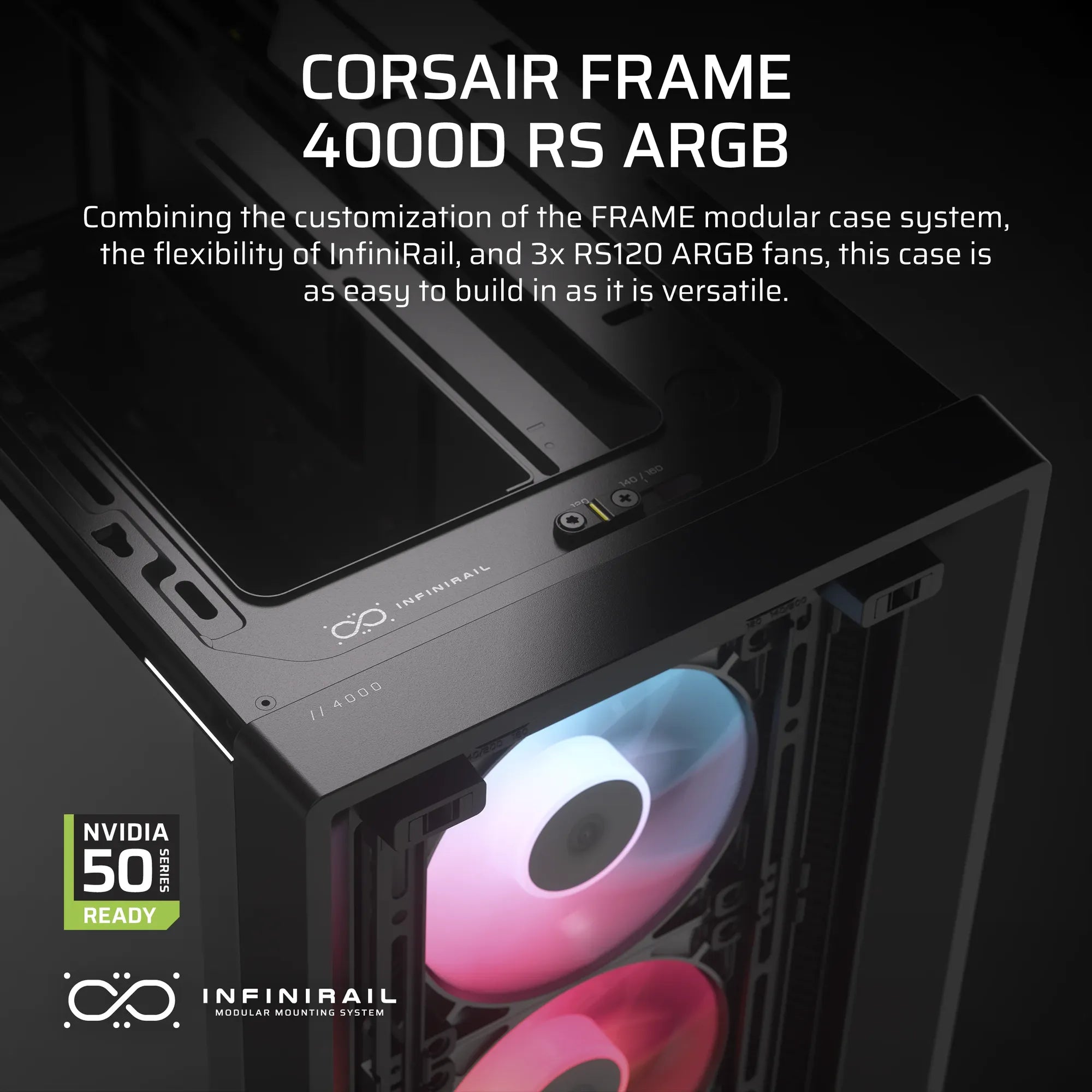 FRAME 4000D RS ARGB Black Mid-Tower PC Case; 2x 3.5'' |  2x 2.5'' Drive Bays; Up to 360mm Radiator; 3x RS ARGB PWM Fans; - image 5