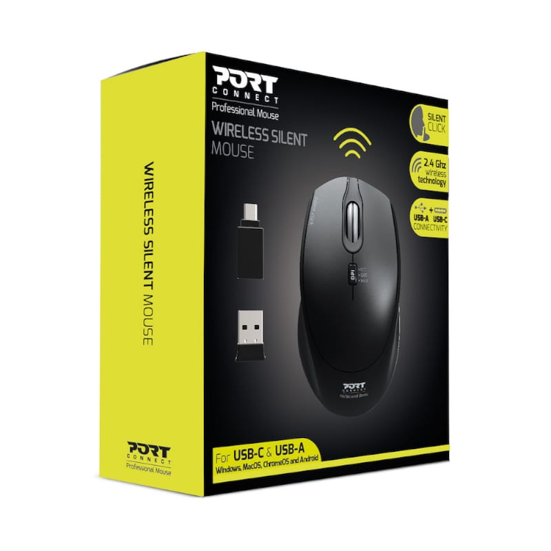 Port Connect Silent 1600DPI 3 Button Wireless Mouse - Black – image 4