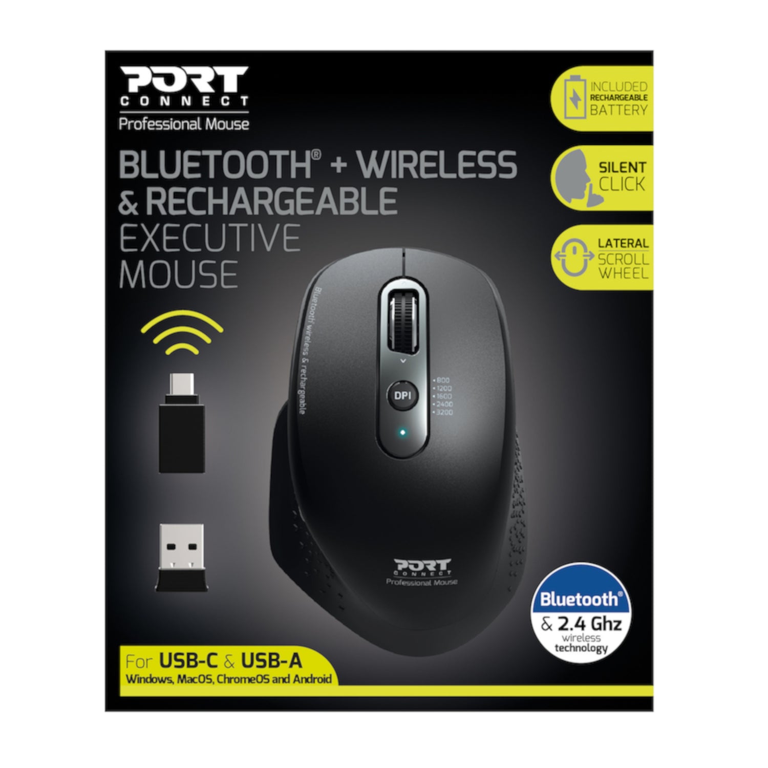Port Connect Bluetooth Wireless and Rechargeable Executive Mouse - Black – image 4
