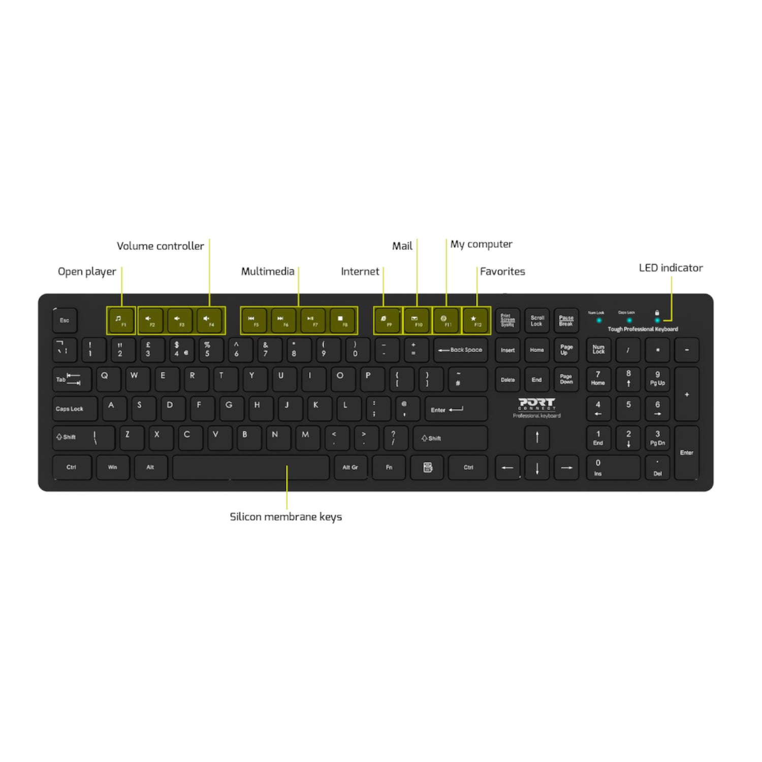 Port Connect Tough Office USB Keyboard - Black – image 6