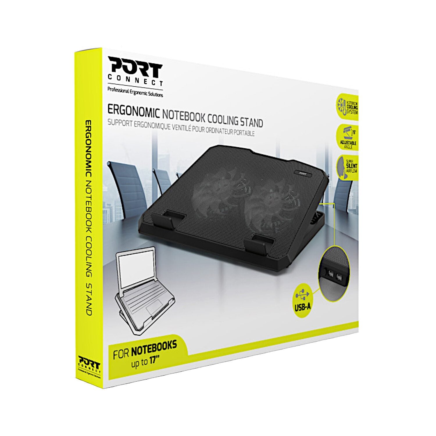 Port Ergonomic Notebook Cooler Pro, with Dual Fans and USB Ports – image 6