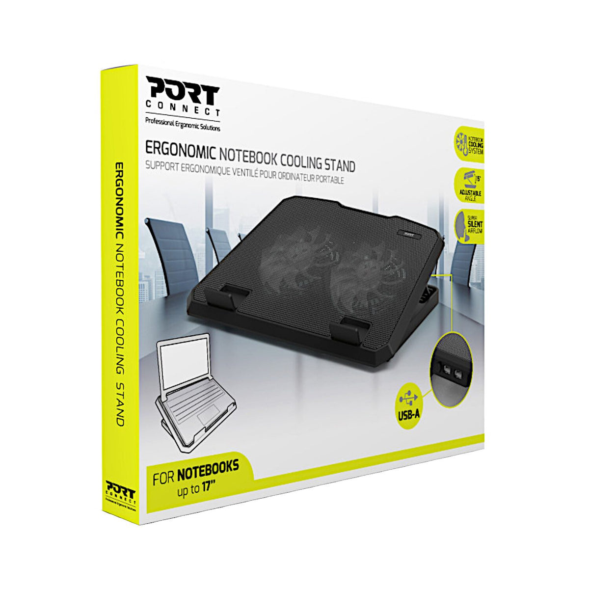 Port Ergonomic Notebook Cooler Pro, with Dual Fans and USB Ports – image 6