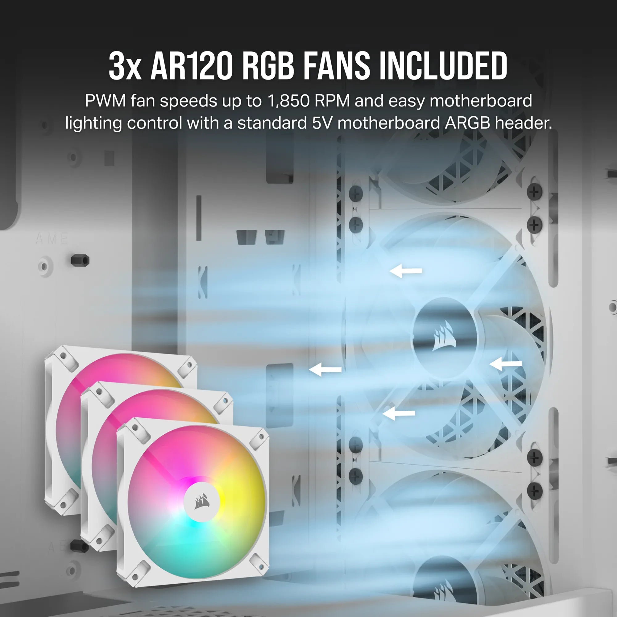 3000D RGB AIRFLOW White Mid-Tower PC Case; 2x 3.5'' |  2x 2.5'' Drive Bays; Up to 360mm Radiator compatible; 3x 120mm fan incl - image 14