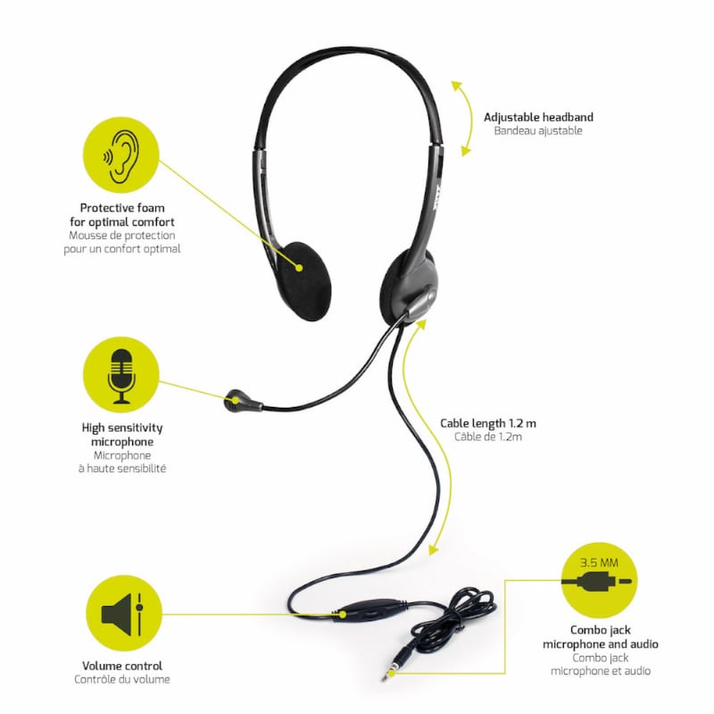 Port Stereo Headset with Mic with 1.2m Cable|1 x 3.5mm|Volume Controller - Black - image 5