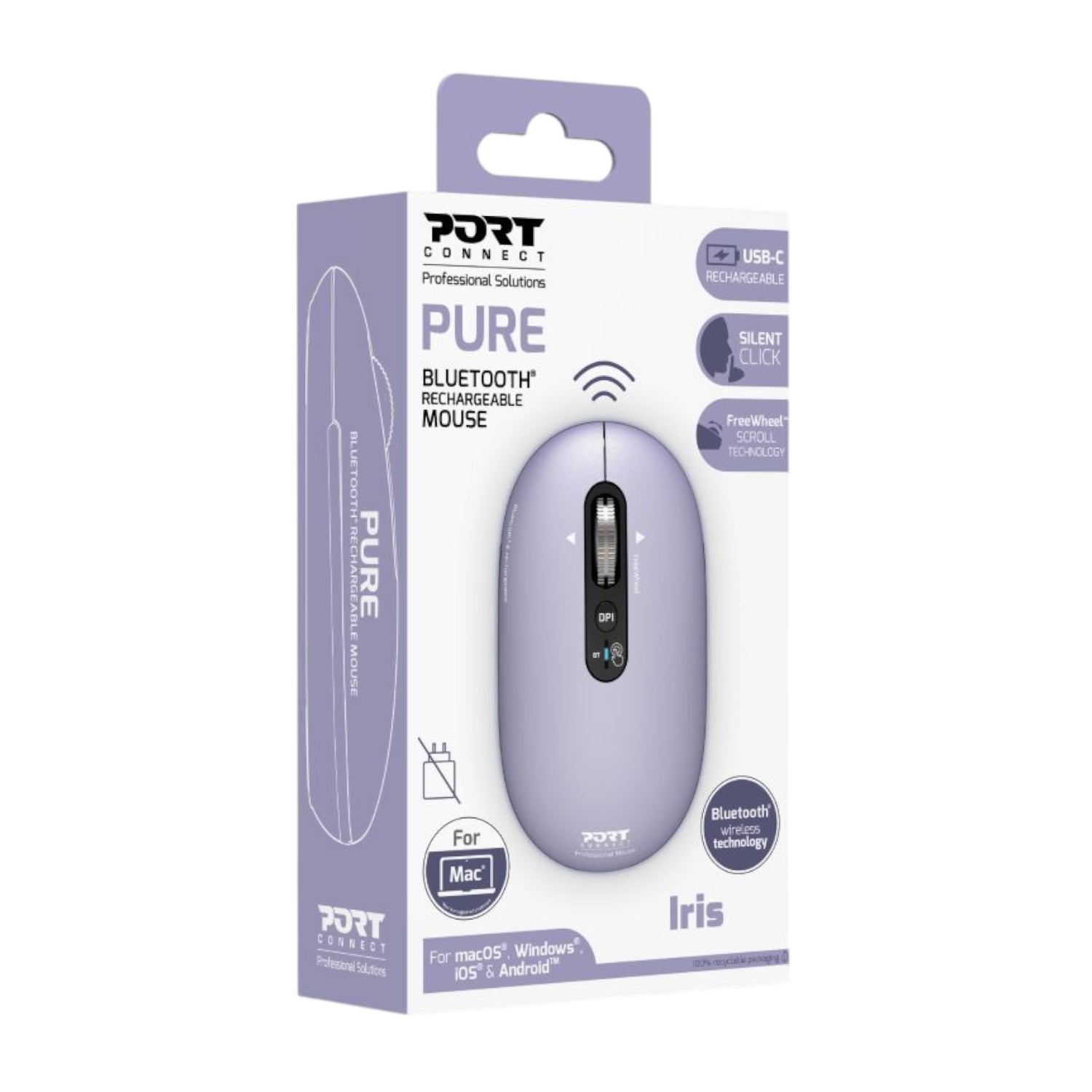 Port Connect PURE MAC Rechargeable Wireless and Bluetooth Mouse - Iris – image 5