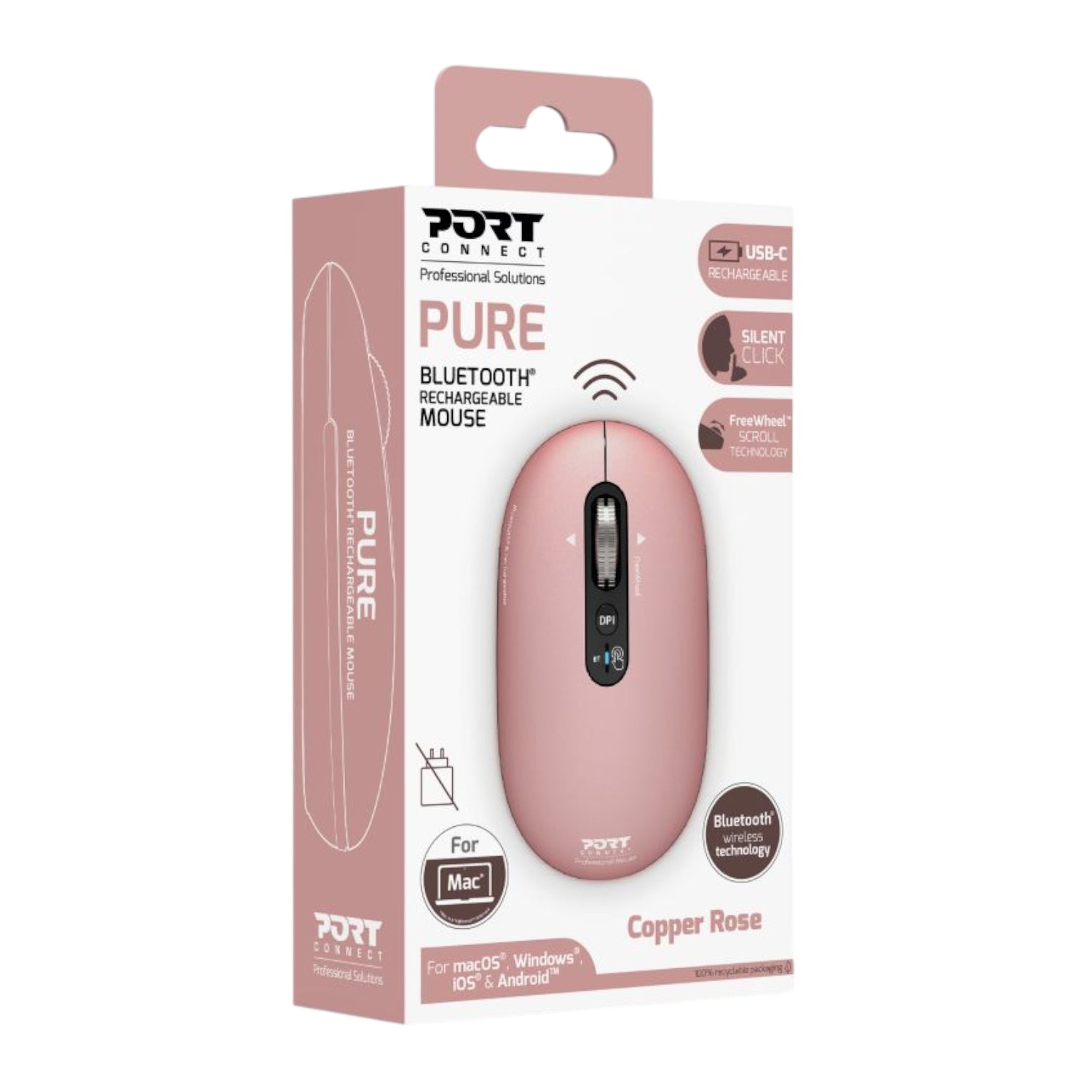 Port Connect PURE MAC Rechargeable Wireless and Bluetooth Mouse - Copper Rose – image 5