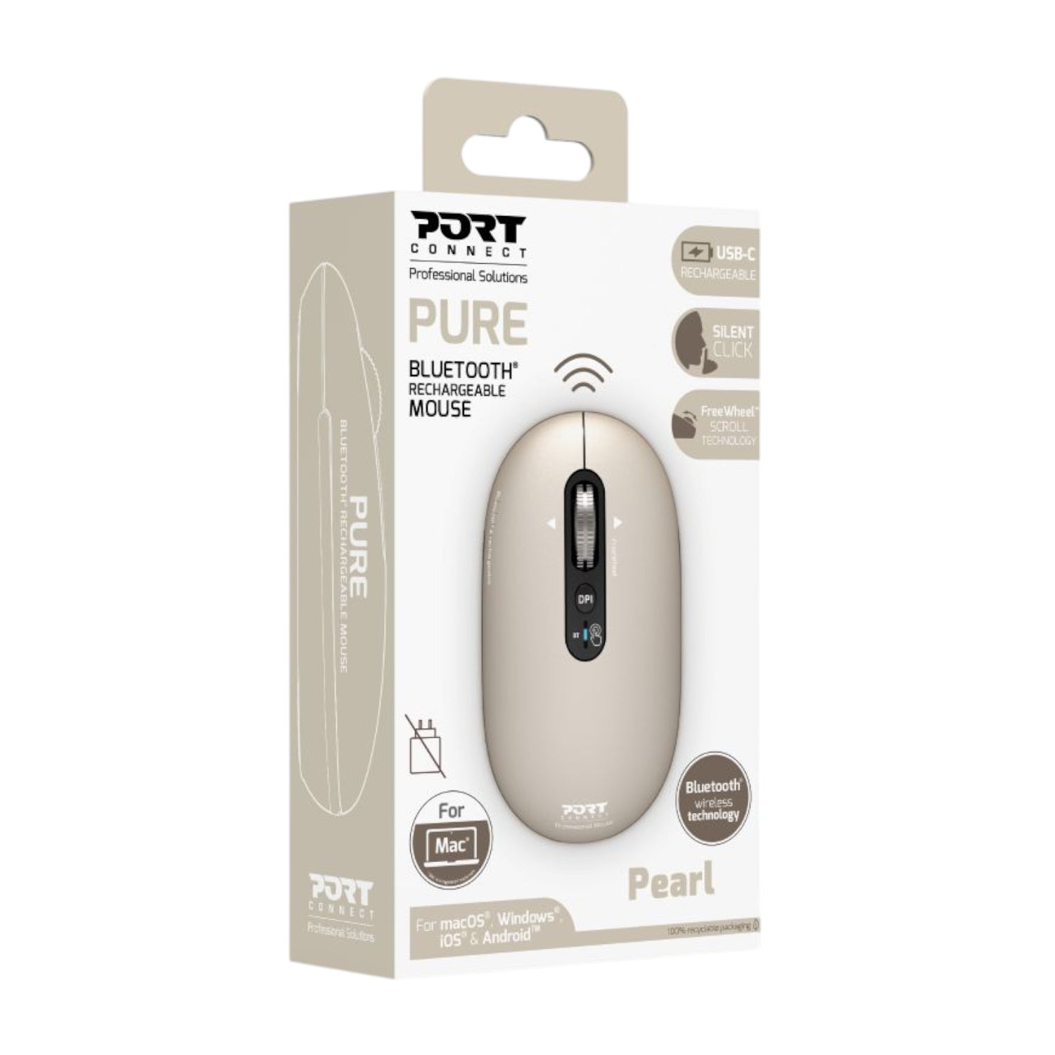 Port Connect PURE MAC Rechargeable Wireless and Bluetooth Mouse - Pearl – image 5