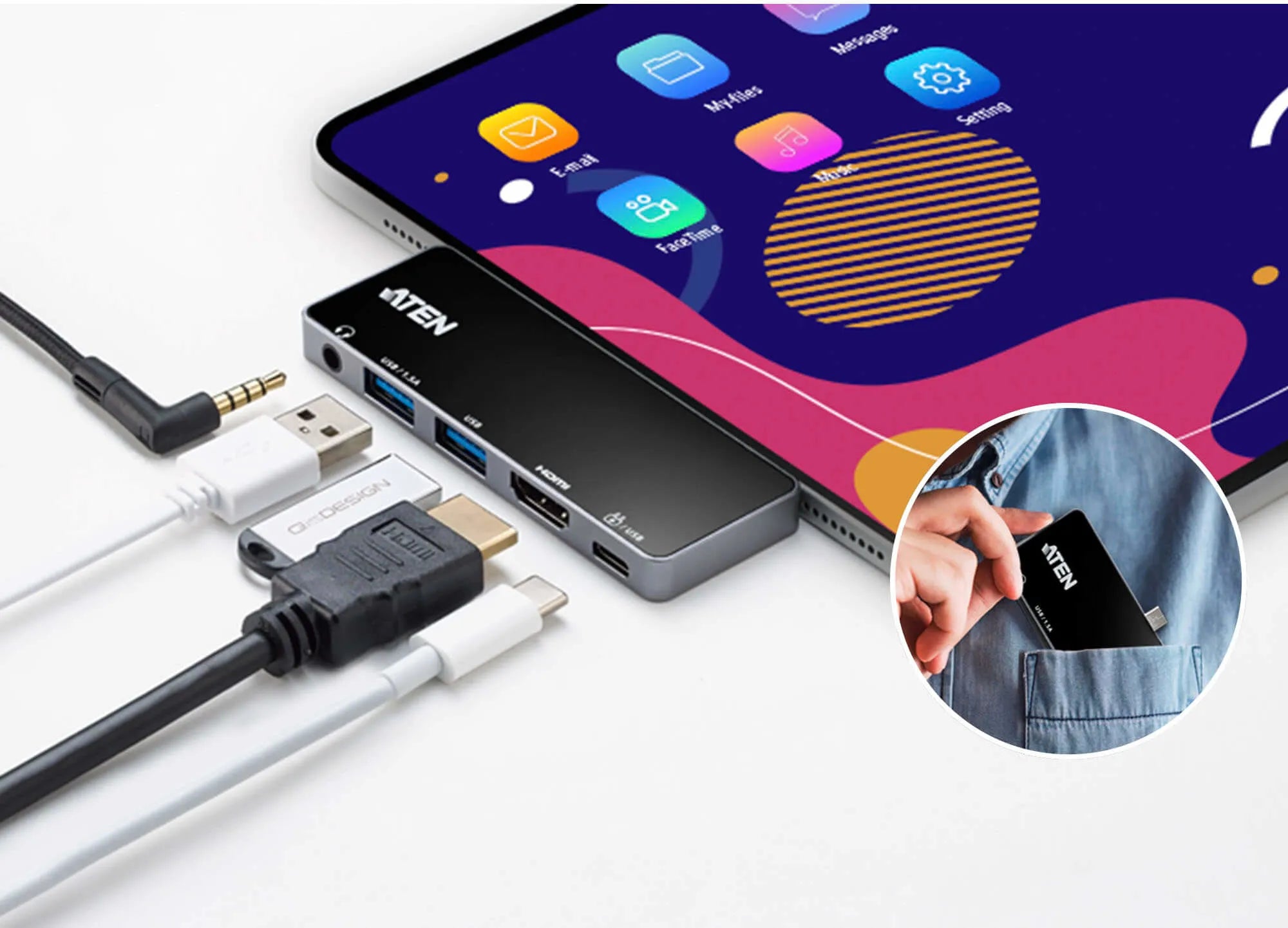 ATEN Dock; USB-C 5-in-1 Travel Dock with Power Pass-Through - 1 x audio port; 2 x USB Type-A ports; 1 x HDMI; 1 x USB-C - image 10