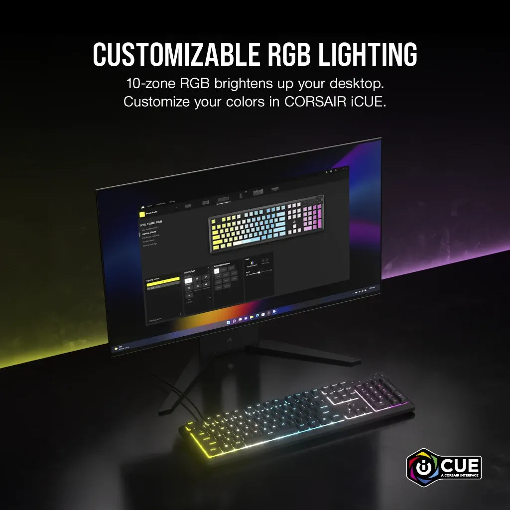 Corsair K55 Core Gaming Keyboard; Backlit Zoned RGB LED; Rubberdome - image 9