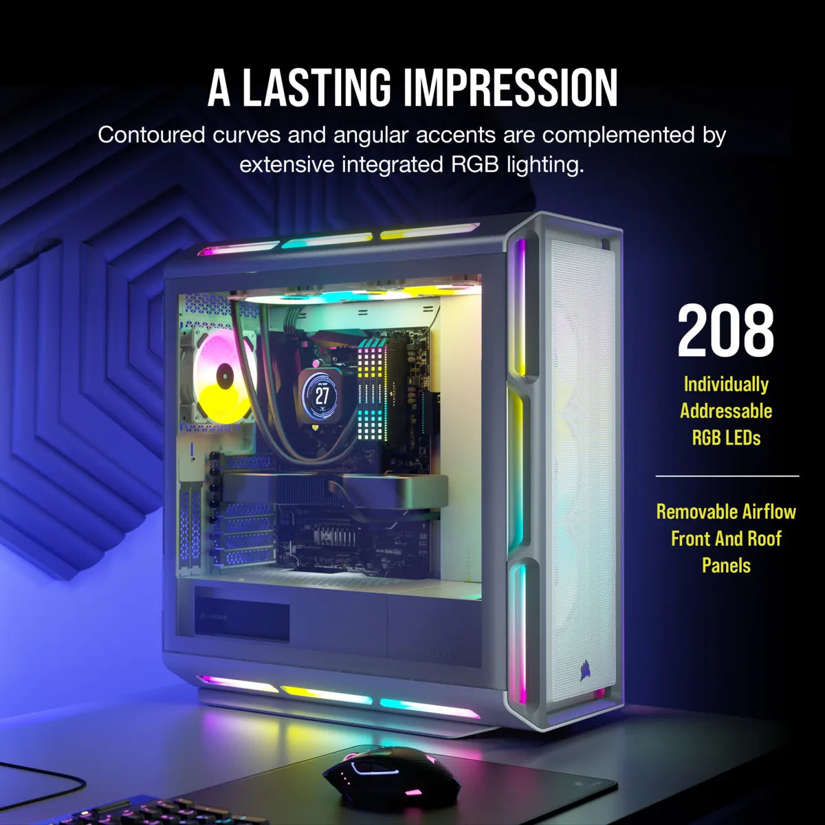 5000T RGB White Tempered Glass Mid-Tower; 2x 3.5'' |  4x 2.5'' Drive Bays; Up to 360mm Radiator compatible; 4x 120mm fan incl