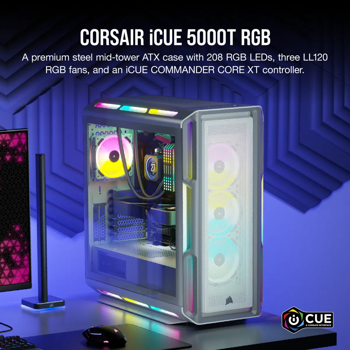 5000T RGB White Tempered Glass Mid-Tower; 2x 3.5'' |  4x 2.5'' Drive Bays; Up to 360mm Radiator compatible; 4x 120mm fan incl - image 5