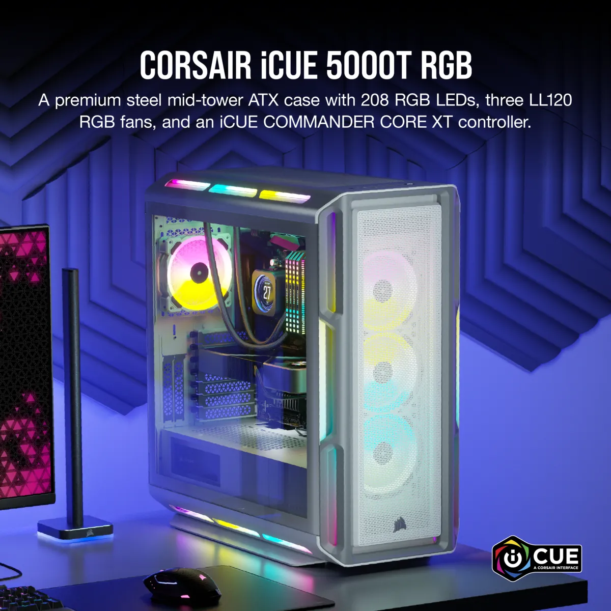 5000T RGB White Tempered Glass Mid-Tower; 2x 3.5'' |  4x 2.5'' Drive Bays; Up to 360mm Radiator compatible; 4x 120mm fan incl - image 6