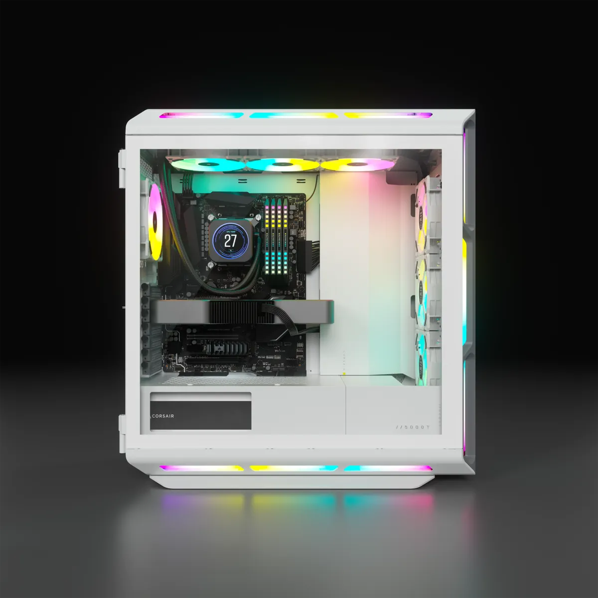 5000T RGB White Tempered Glass Mid-Tower; 2x 3.5'' |  4x 2.5'' Drive Bays; Up to 360mm Radiator compatible; 4x 120mm fan incl - image 8