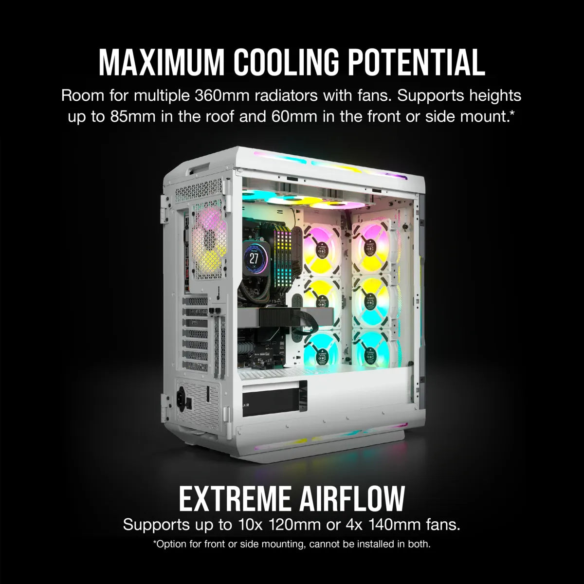5000T RGB White Tempered Glass Mid-Tower; 2x 3.5'' |  4x 2.5'' Drive Bays; Up to 360mm Radiator compatible; 4x 120mm fan incl - image 23