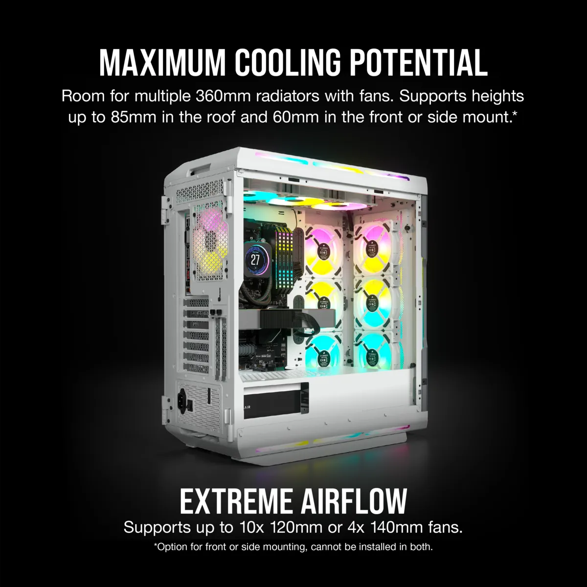5000T RGB White Tempered Glass Mid-Tower; 2x 3.5'' |  4x 2.5'' Drive Bays; Up to 360mm Radiator compatible; 4x 120mm fan incl - image 24