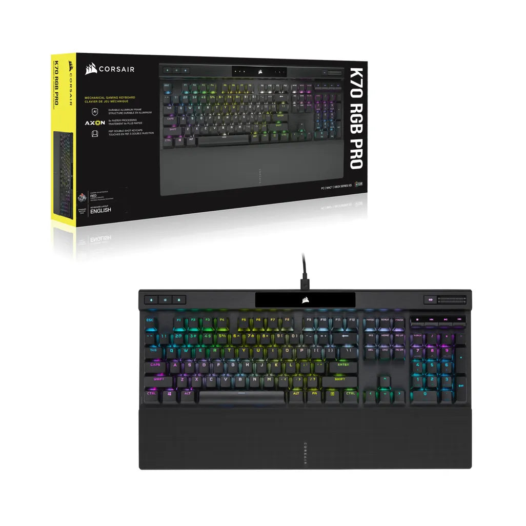 Corsair K70 RGB PRO Mechanical Gaming Keyboard with PBT DOUBLE SHOT PRO Keycaps — CHERRY MX Brown, Full-size (100%), USB, Mechanical, QWERTY, RGB LED, Black