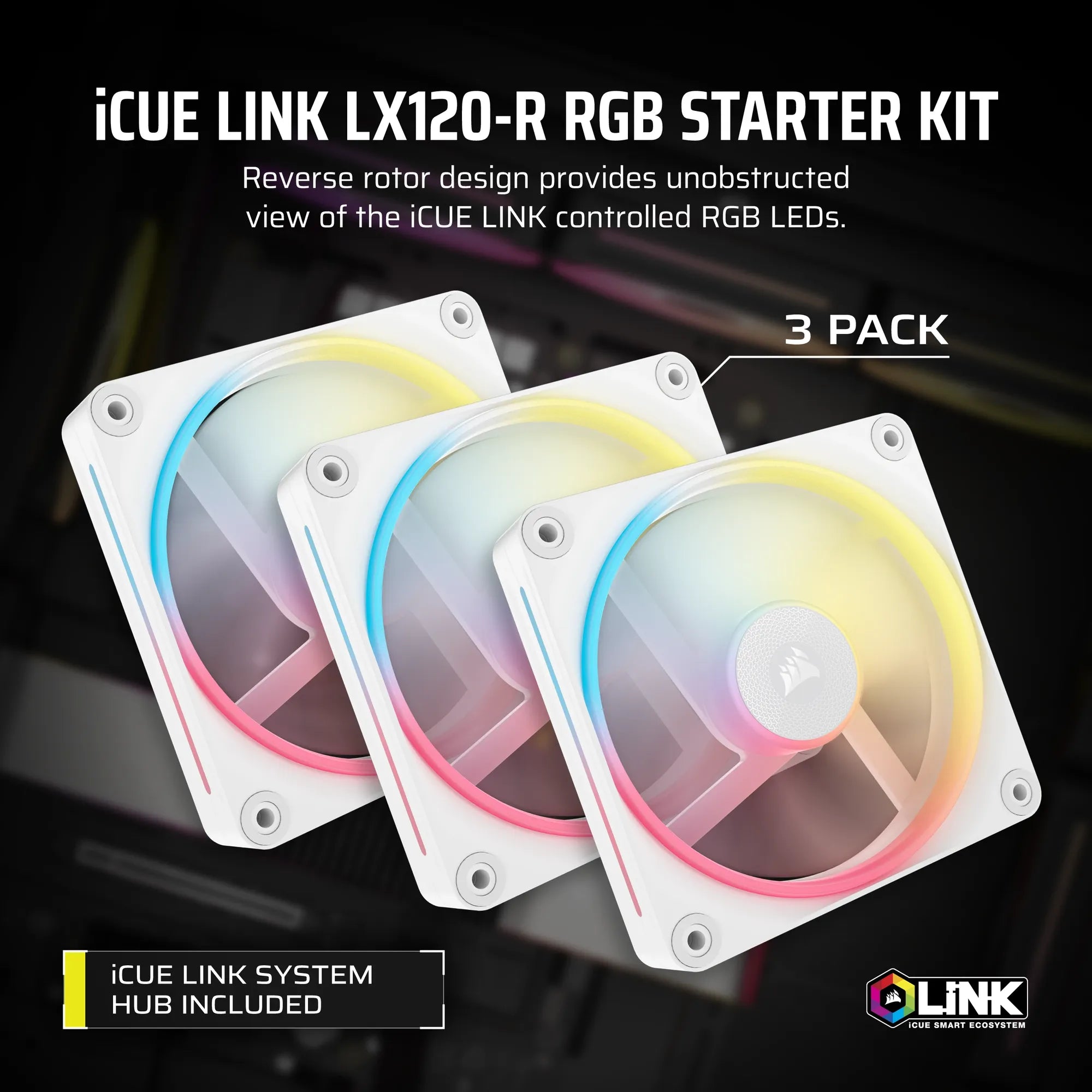 CORSAIR LX-R RGB Series; iCUE LINK LX120-R RGB White; 120mm RGB Fan; Triple Fan Kit. - image 5