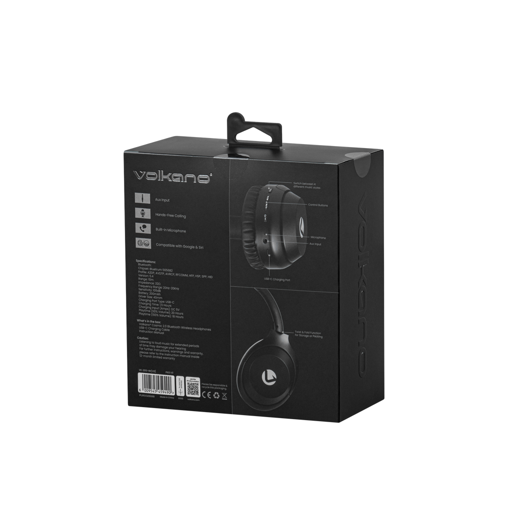 Volkano Cosmic 2.0 Series Bluetooth Headphones - Black