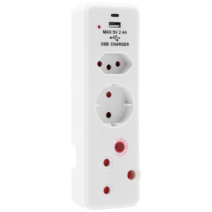 Ellies 3 Way Surge adaptor Schuko,with type C + USB - WT - image 9