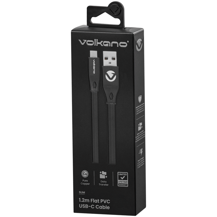 Volkano Slim Series Flat PVC Type-C Cable 1.2m - Black - image 9