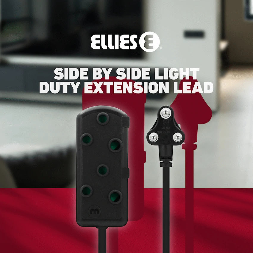 Ellies Side-by-Side Light-Duty Extension Lead - 3m - Black - image 9