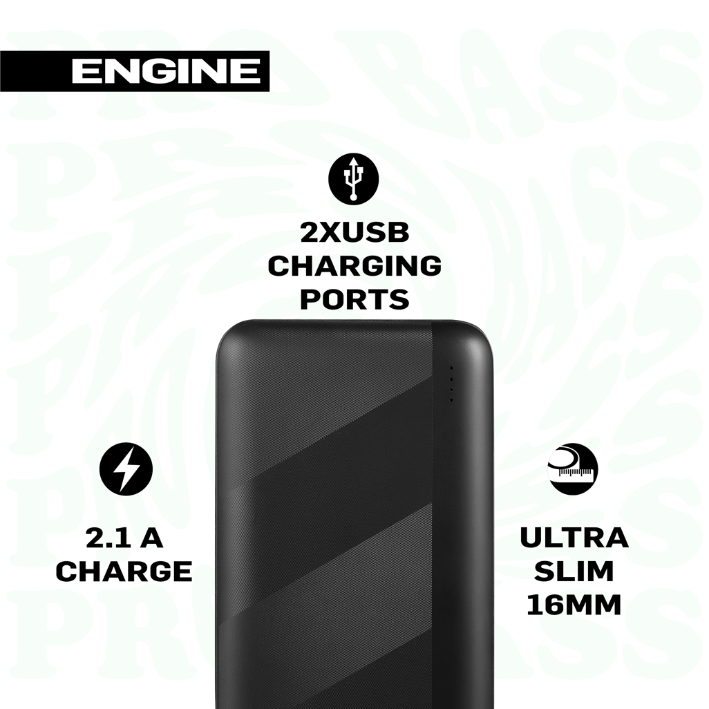Pro Bass Engine 10,000 mAh Series Power Bank - Black