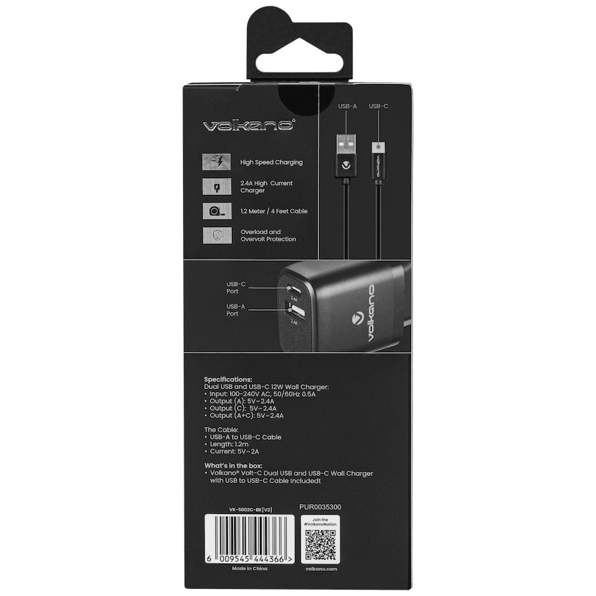 Volkano Volt-C Series Dual USB and USB-C Wall Charger with USB to USB-C Cable Included - image 9