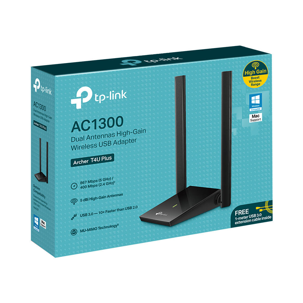 TP-LINK AC1300 DUAL ANTENNAS HIGH GAIN WIRELESS USB ADAPTER (ARCHER T4U PLUS)
