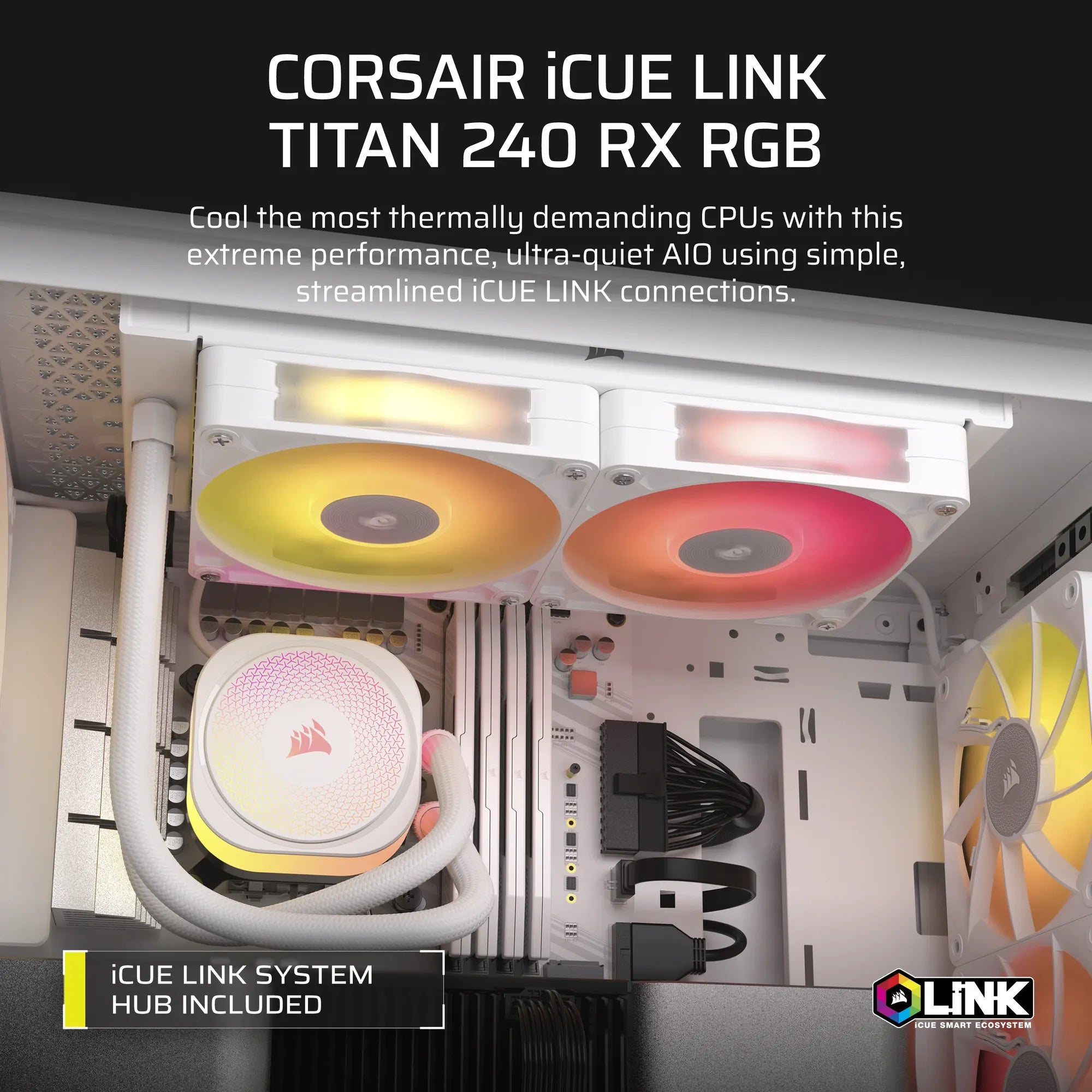 Corsair iCUE LINK TITAN 240 RX RGB Liquid CPU Cooler - White – RX120 RGB Fans – Fits Intel® LGA 1851/1700; AMD® AM5/AM4. - image 10