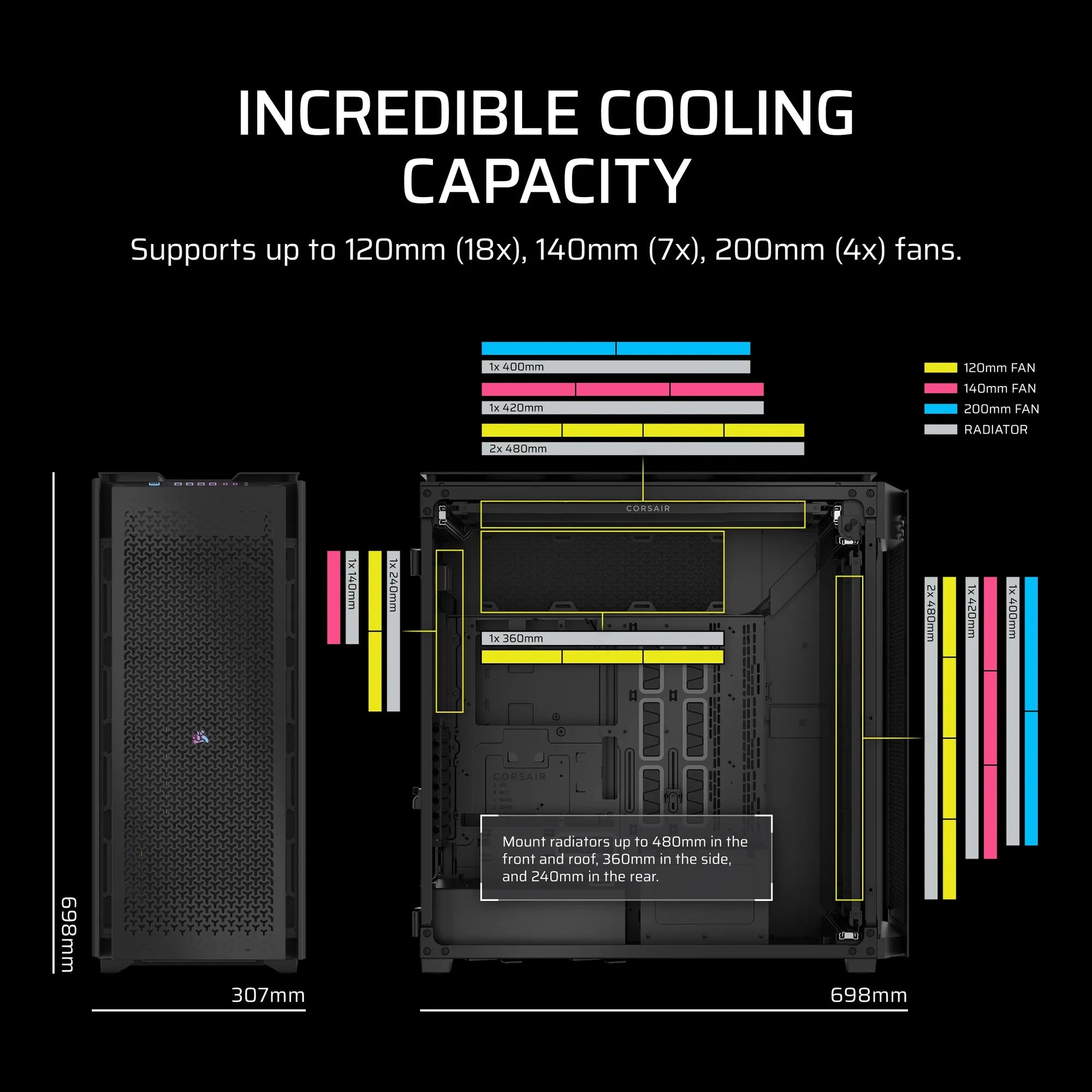 iCUE LINK 9000D AIRFLOW Tempered Glass Super-Tower; Supports  18x 120mm fans - Black - image 9