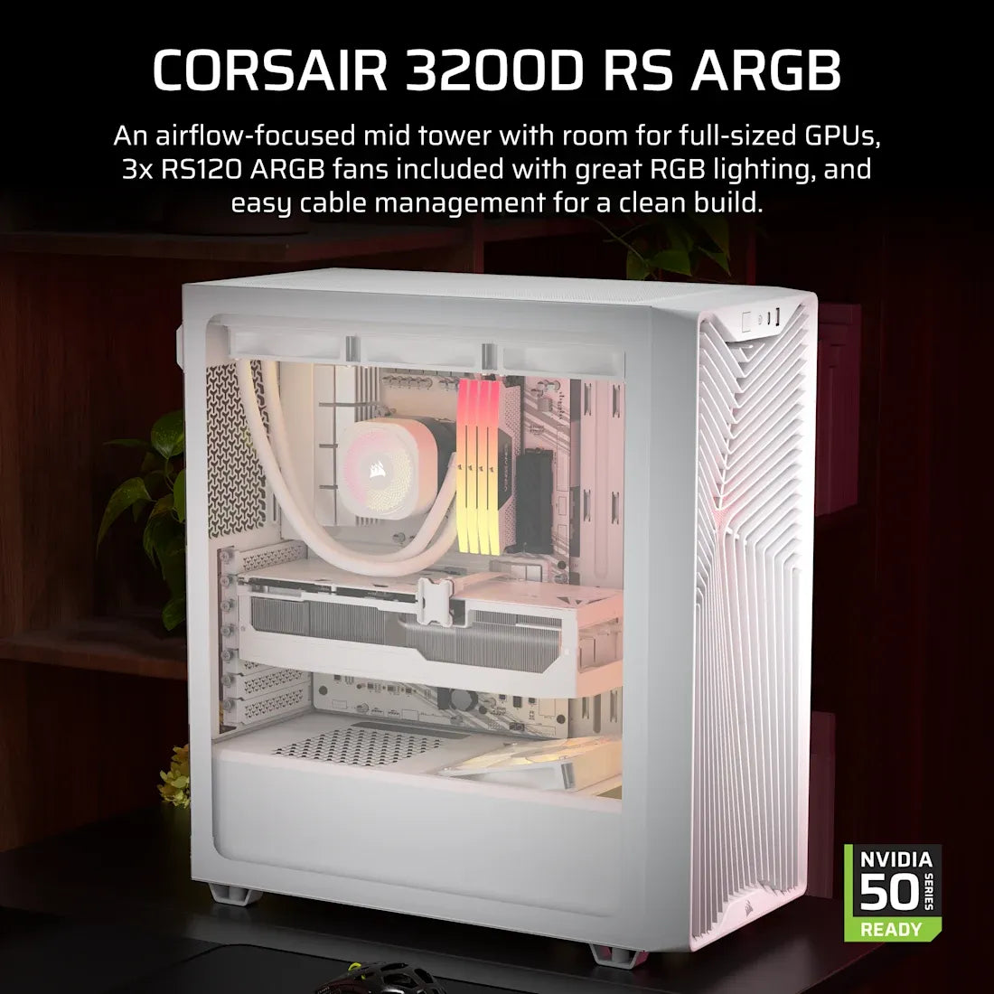 3200D RS ARGB Mid-Tower PC Case; 3x RS120 ARGB fans incl - White. - image 5